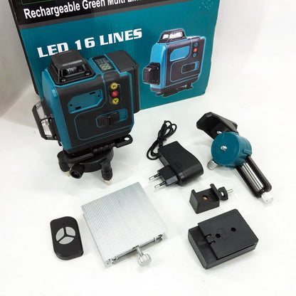Уровень лазерный линейный нивелир аккумуляторный Laser 4D, 16 линий, рабочее растояние 30м, в чемодане