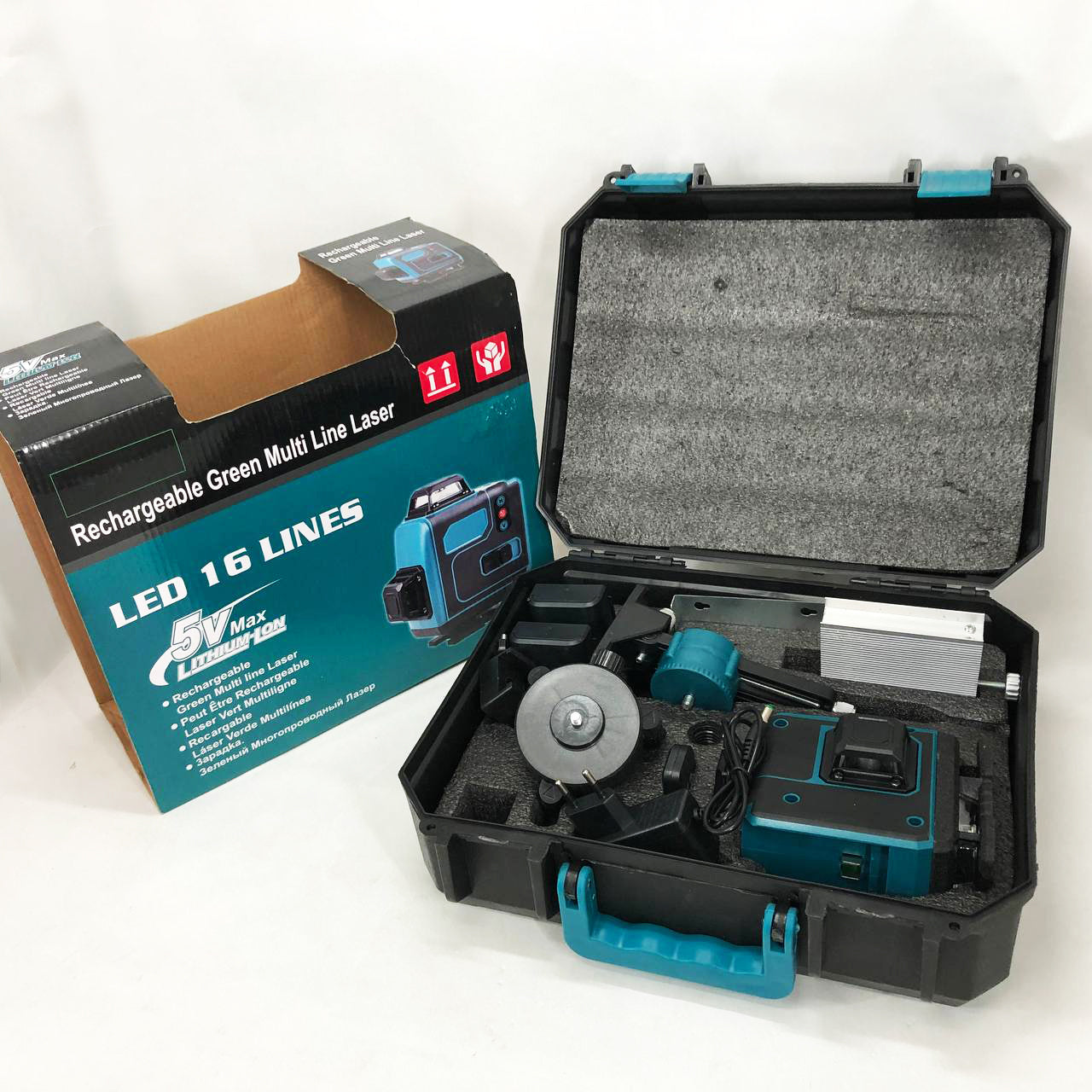 Уровень лазерный линейный нивелир аккумуляторный Laser 4D, 16 линий, рабочее растояние 30м, в чемодане