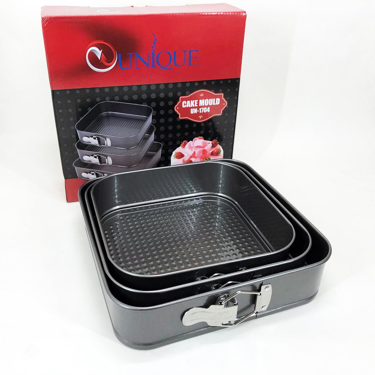 Набор квадратных разъемных форм для выпечки Unique UN-1704 20/22/24 см