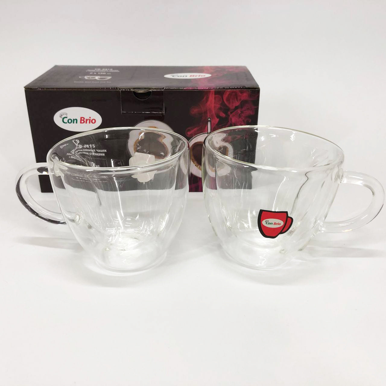 Набор чашек с двойными стенками 2 шт 150 мл Con Brio CB 8915-2, Стеклянные чашки с двойным дном