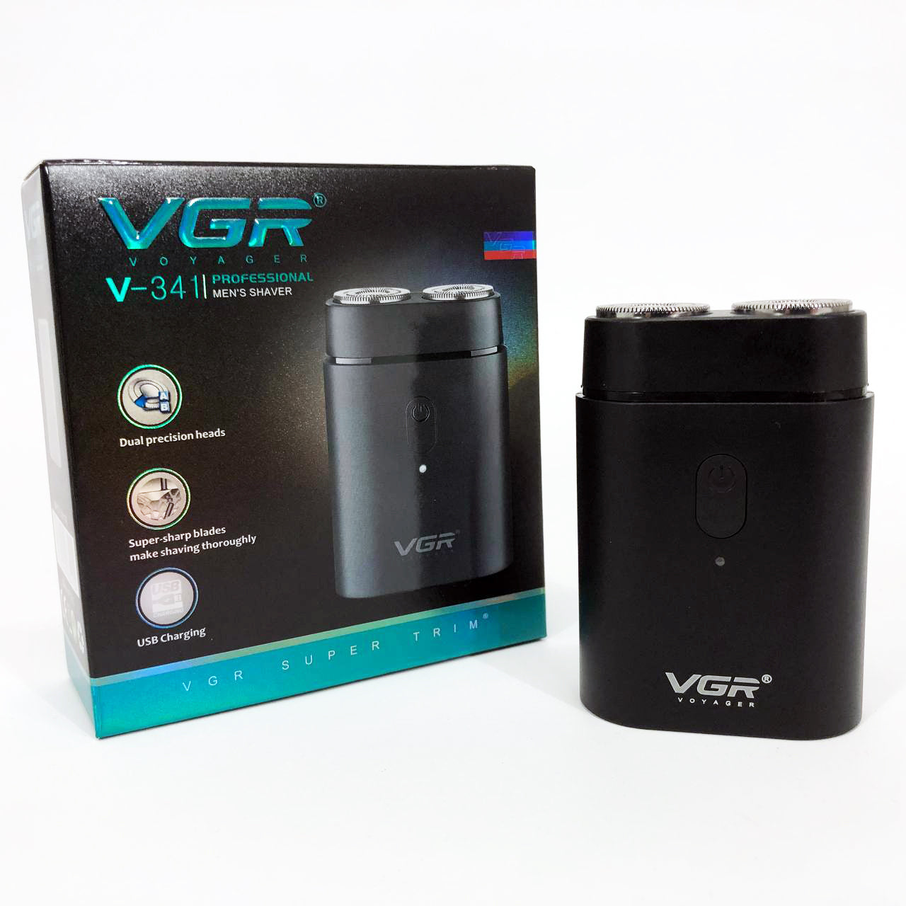 Мужская аккумуляторная мини электробритва VGR V-341 с двумя головками для бритья бороды и усов шейвер