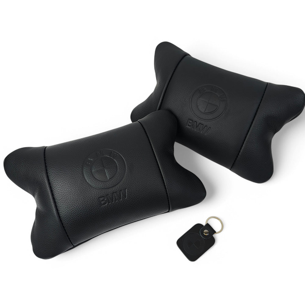 Премиальный набор автоподушек BMW из натуральной кожи – подушки + брелок.