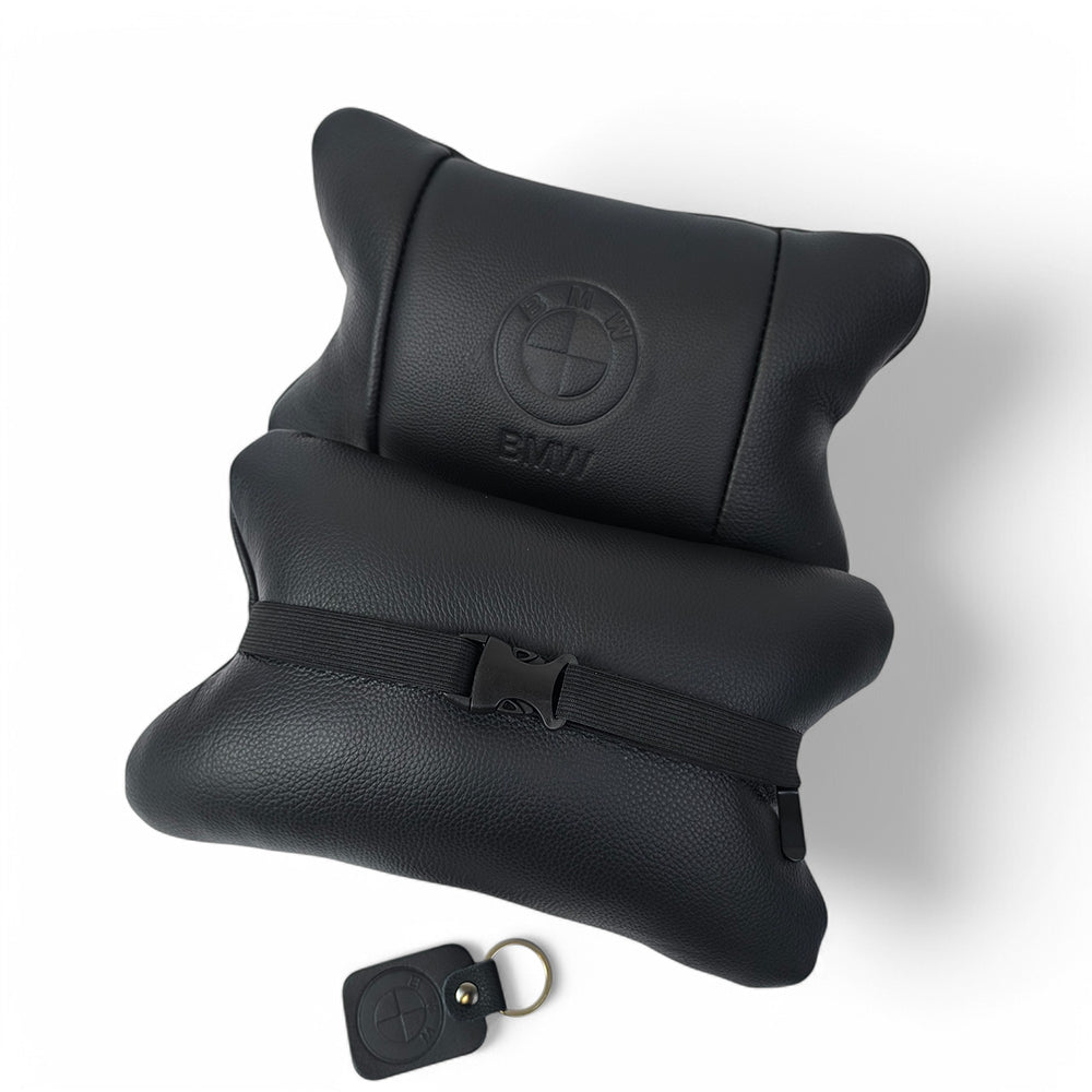 Премиальный набор автоподушек BMW из натуральной кожи – подушки + брелок.