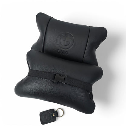 Премиальный набор автоподушек BMW из натуральной кожи – подушки + брелок.