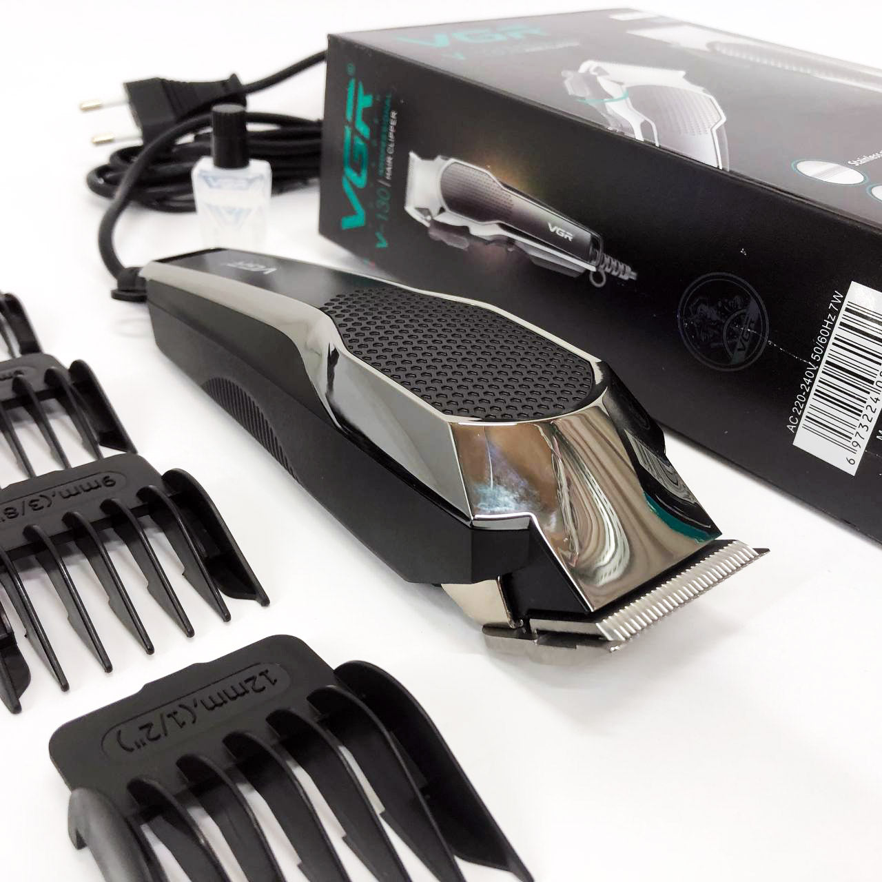 Машинка для стрижки VGR V-130 проводная профессиональная с насадками для окантовки триммер для волос