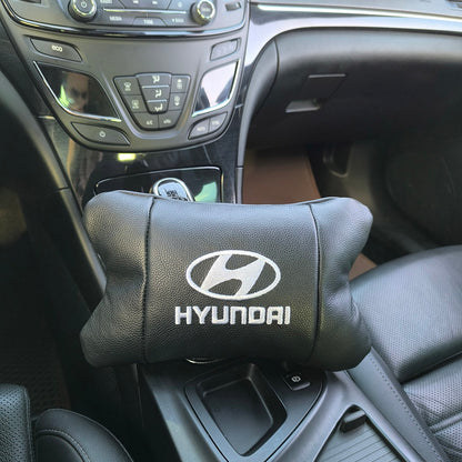 Набор подушек для авто Hyundai 2шт, натуральная кожа, черный цвет, комфортные подголовники в автомобиль