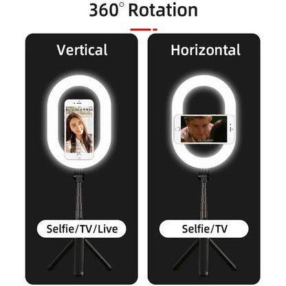 Монопод-штатив для селфи с кольцевой LED лампой Selfie Stick A8 телескопический с пультом и Bluetooth