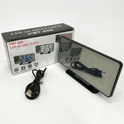 Часы настольные зеркальные VST-888Y-5 USB с синим циферблатом, Настольные часы с подсветкой