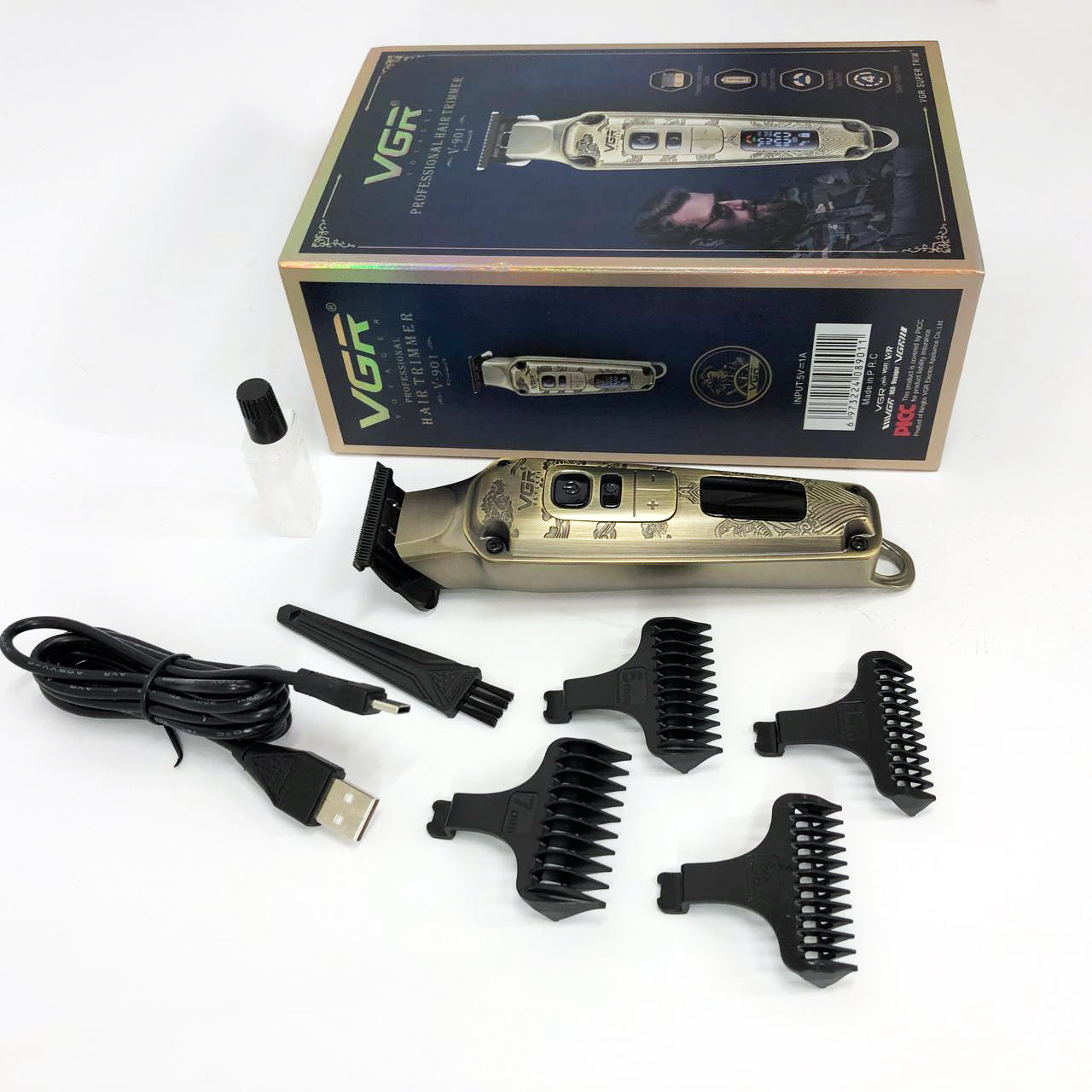 Профессиональная машинка для стрижки волос триммер VGR V-901 с насадками, профессиональная электробритва