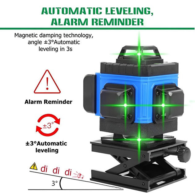 Уровень лазерный линейный нивелир аккумуляторный Laser 4D, 16 линий, рабочее растояние 30м, в чемодане