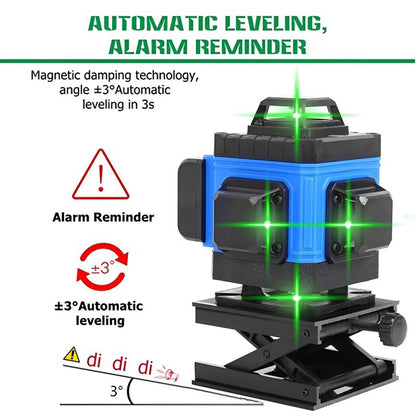 Уровень лазерный линейный нивелир аккумуляторный Laser 4D, 16 линий, рабочее растояние 30м, в чемодане