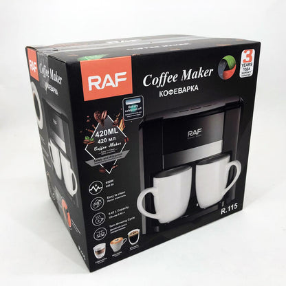 Кофеварка 2 чашки полуавтоматическая RAF R.115 650 Вт,  Капельная кофеварка электрическая для кухни