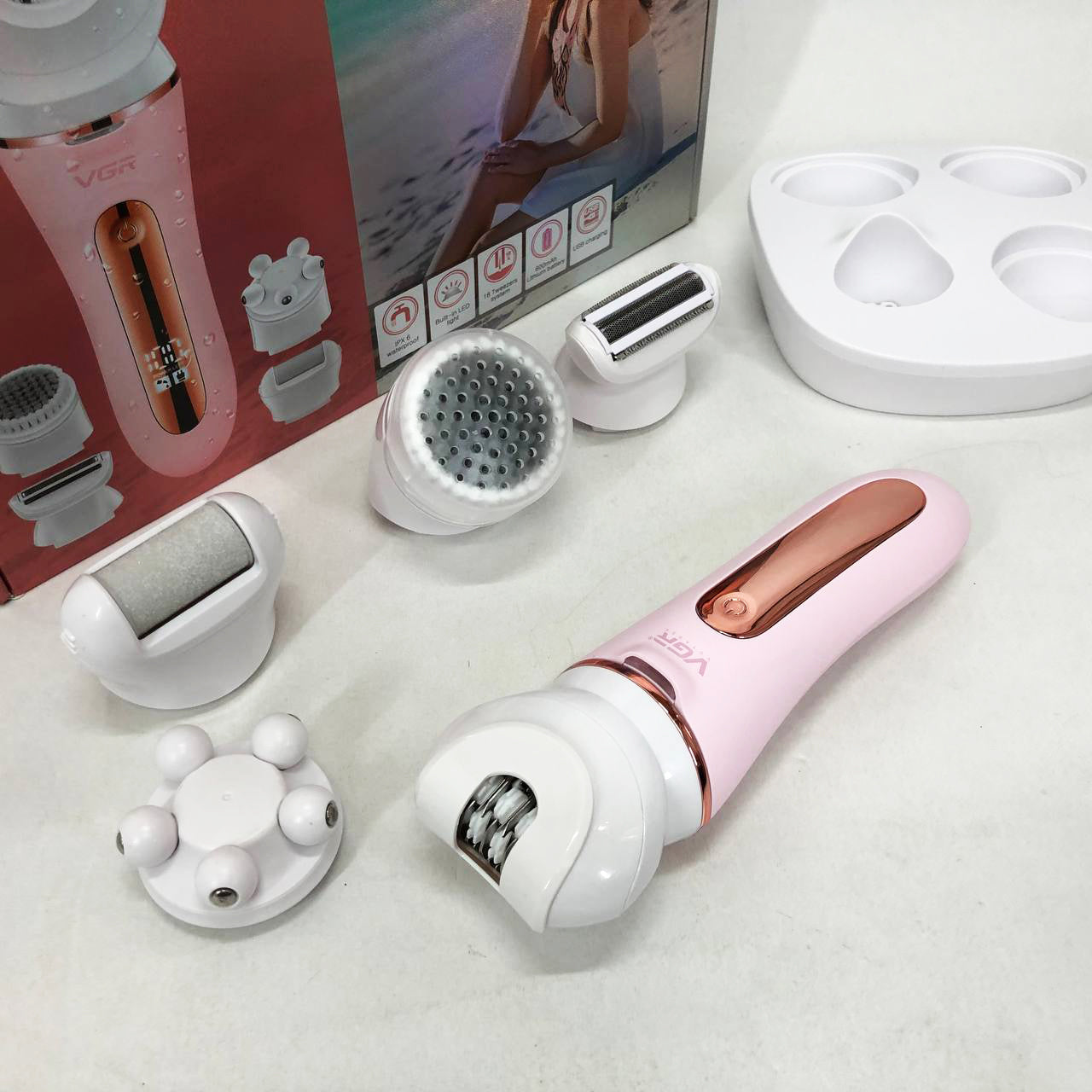 Эпилятор VGR 5 в 1 V-751, 5 насадок. Цвет: розовый