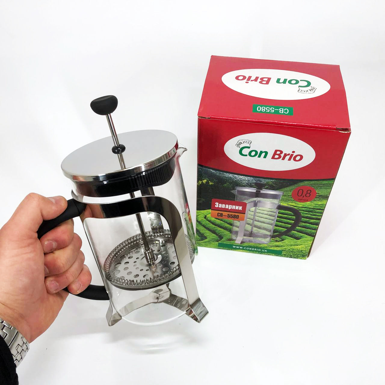 Френч-пресс Con Brio CB-5580 0.8 л, Стильный стеклянный заварочный чайник, Заварной стеклянный чайник