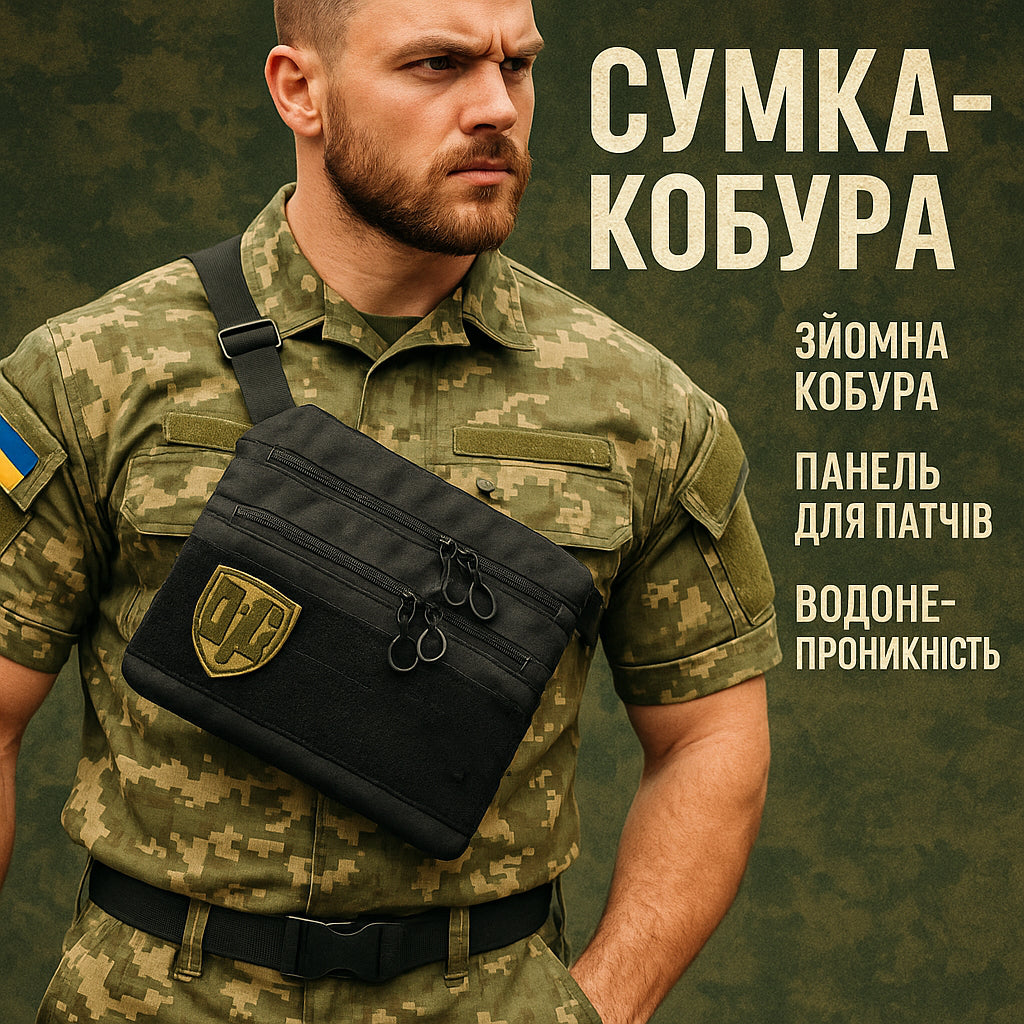 Сумка тактична чорна для прихованого носіння з кобурою, чоловічий месенджер із кордури