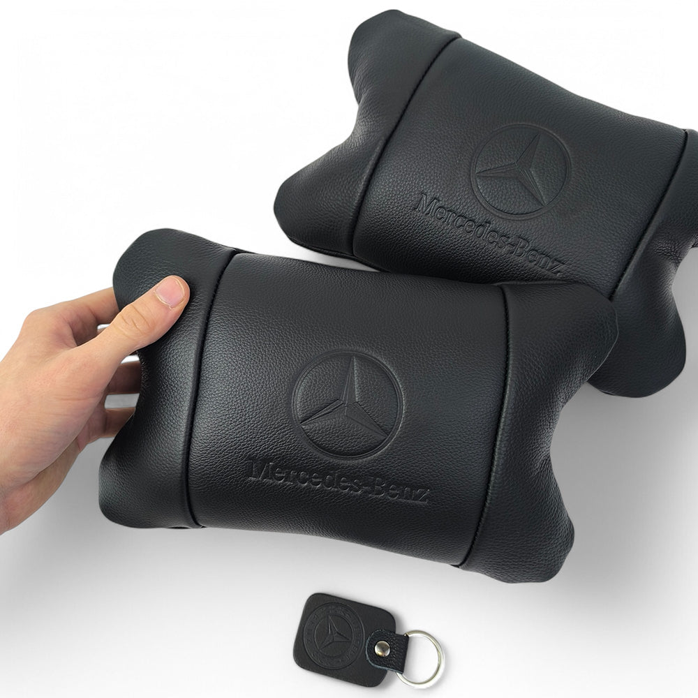 Набір шкіряних подушок Mercedes-Benz + брелок у подарунок, подушка на підголовник