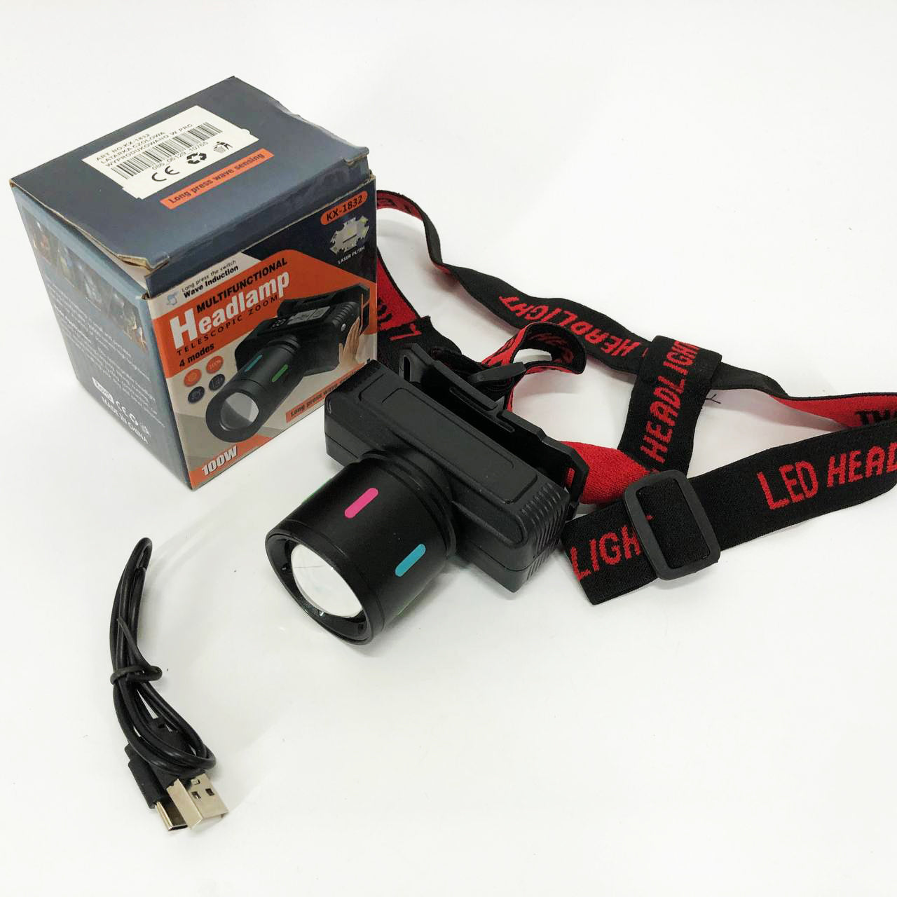 Фонарь налобный KX-1832-TG, Мощный фонарь для рыбалки, Фонарик на голову для домашних работ