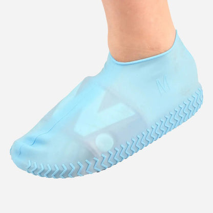 Многоразовые бахилы-чехлы L (41-45 размер) для обуви силиконовые от воды и грязи. Цвет: голубой