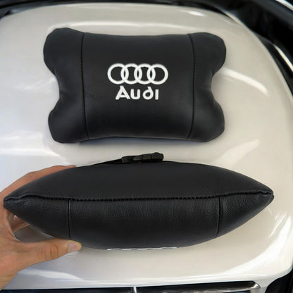 Автомобильная подушка для подголовника Audi – черная натуральная кожа