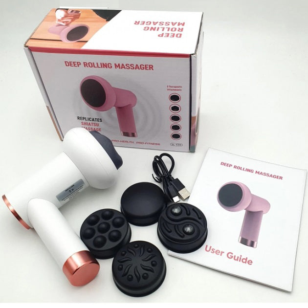 Массажер антицеллюлитный для тела рук и ног 4 насадки 6 скоростей Deep Rolling Massager. Цвет: белый