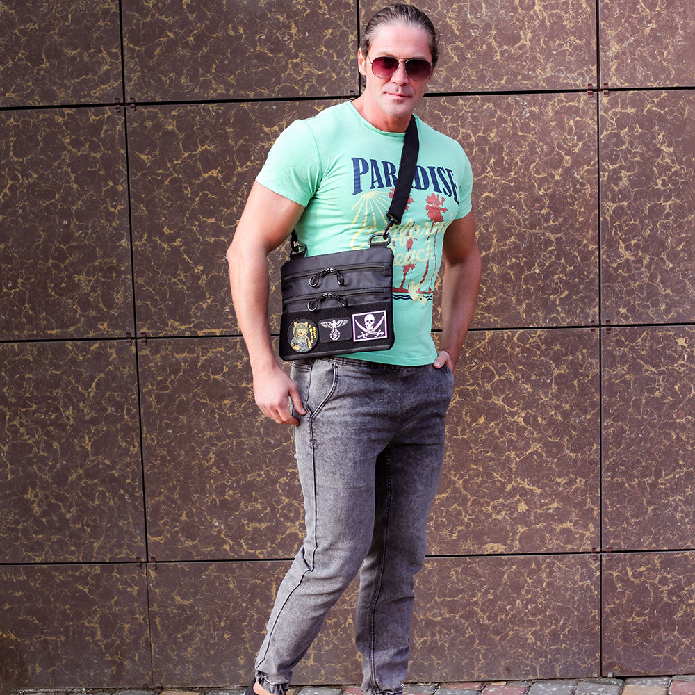 Сумка тактична чорна для прихованого носіння з кобурою, чоловічий месенджер із кордури