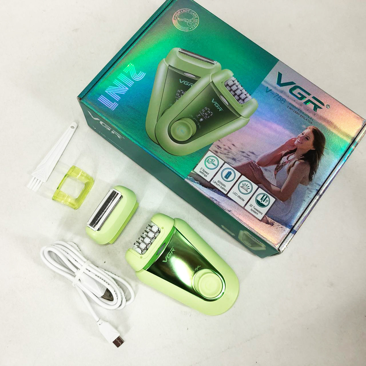 Эпилятор VGR 2 в 1 V-758. Цвет: зеленый