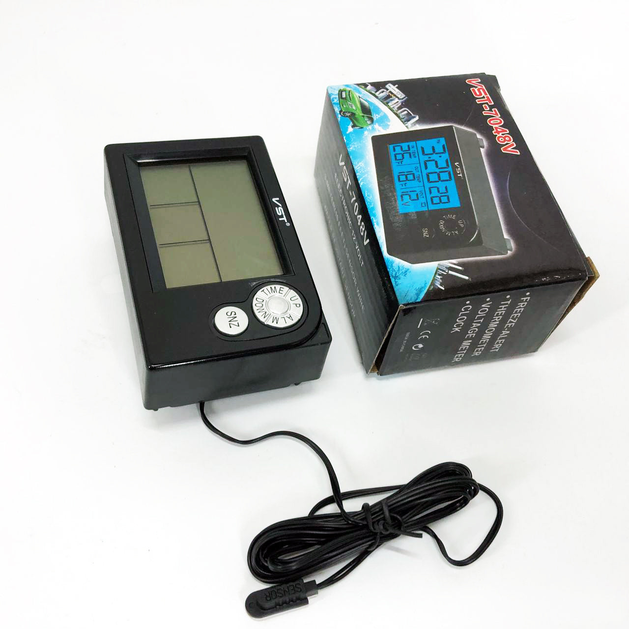 Часы автомобильные электронные авточасы VST-7048V для ВАЗ с вольтметром, температурой