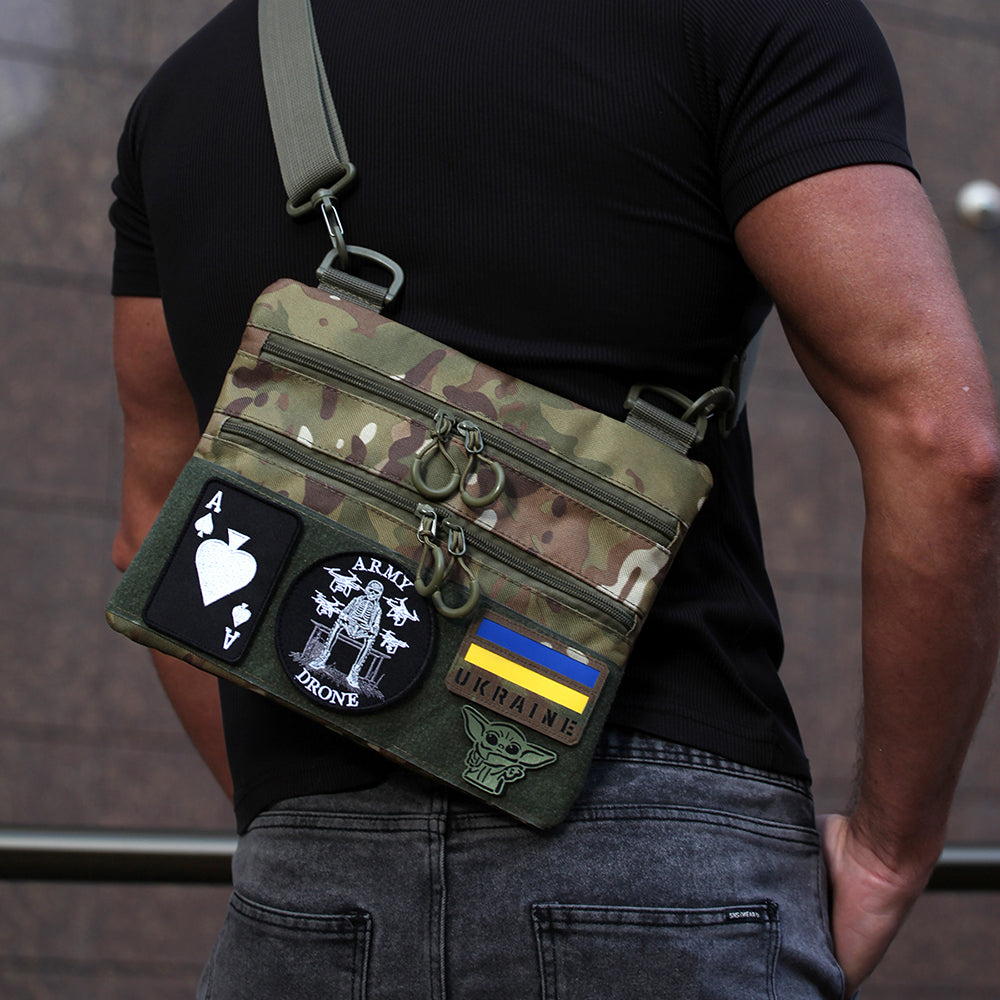 Сумка-кобура наплечна мультикам з липучкою для шевронів, тактична сумка чоловіча з кордури