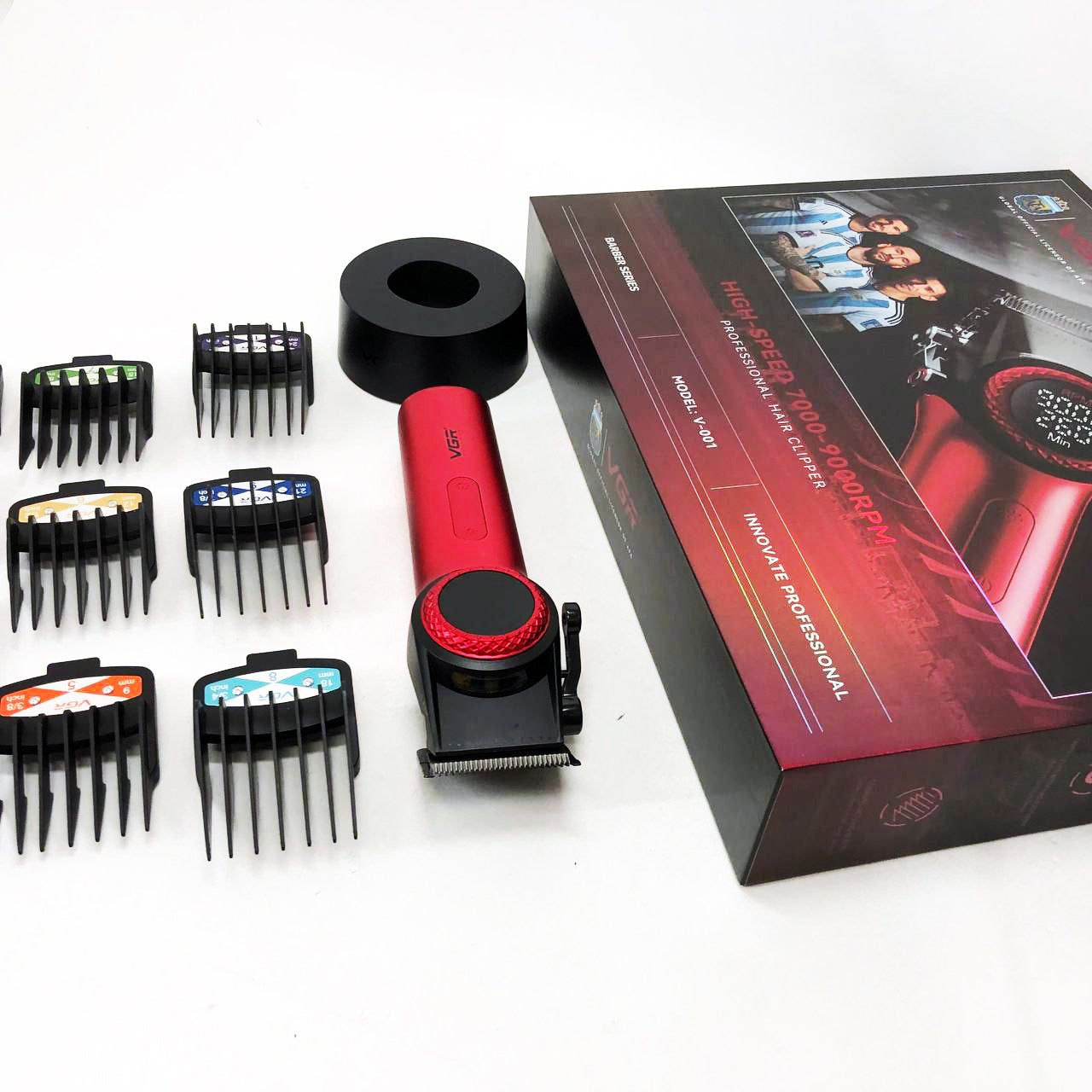 Професійна машинка для стрижки волосся VGR V-001 RED з дисплеєм 9000 об та 10 насадками (1,5-24 мм)