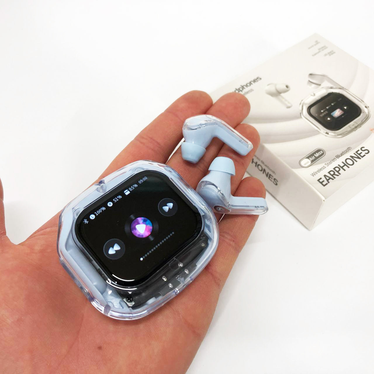 Беспроводные вакуумные наушники TWS с LED дисплеем, влагозащита IPx4 Bluetooth 5.4 с кейсом. Цвет: голубой