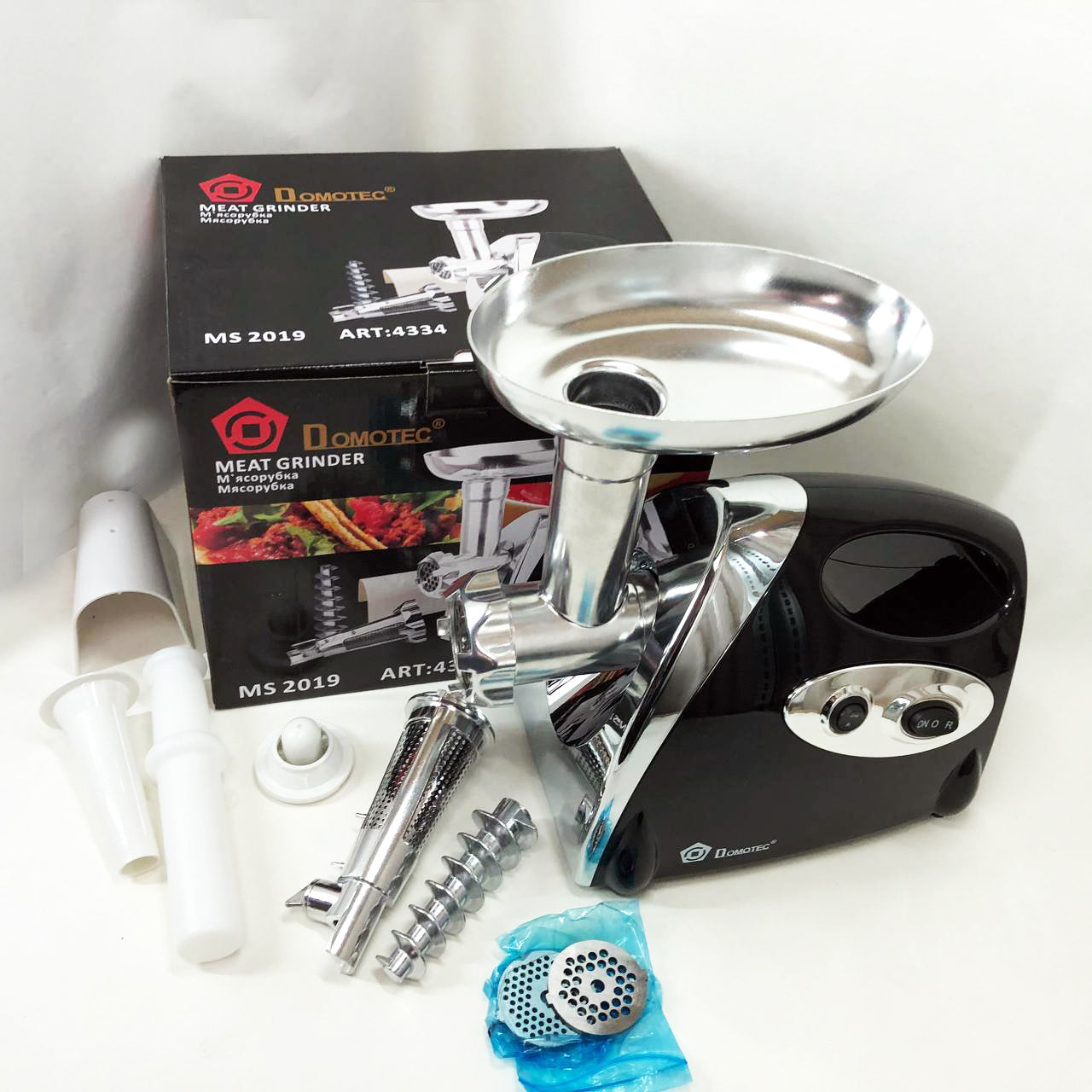 Мясорубка электрическая с соковыжималкой Domotec MS-2019 2400W. Цвет: черный