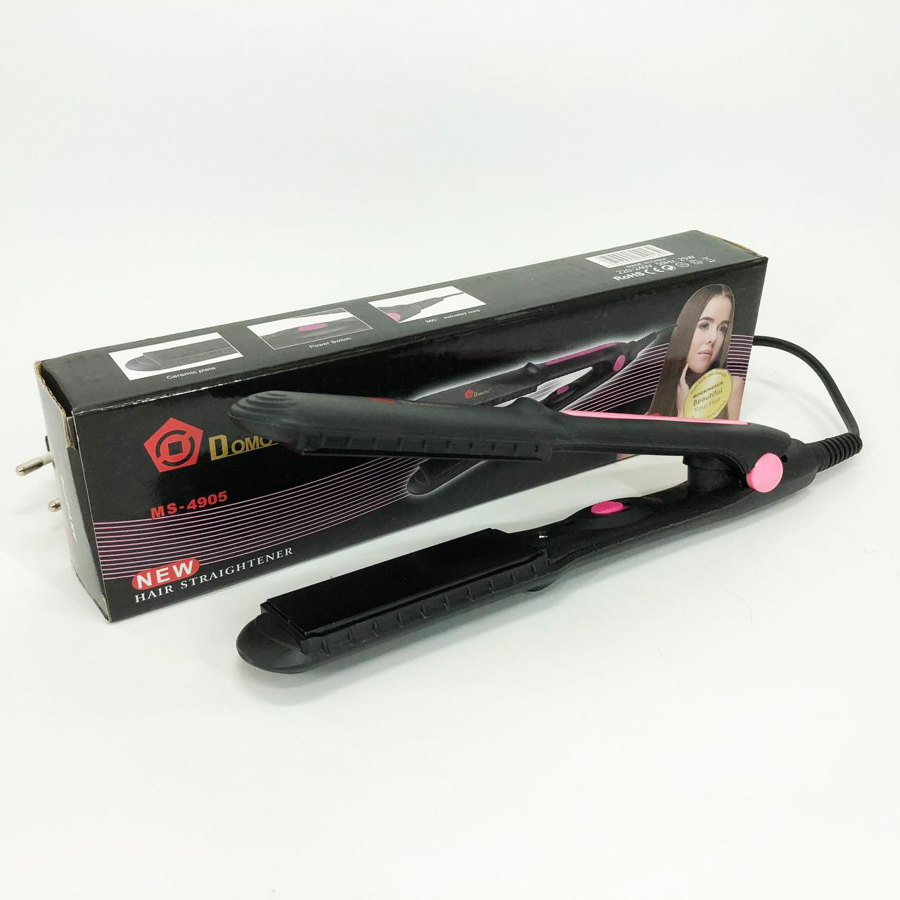 Щипцы, плойка утюжок DOMOTEC MS-4905, Щетка щипцы для выпрямления волос. Цвет: розовый