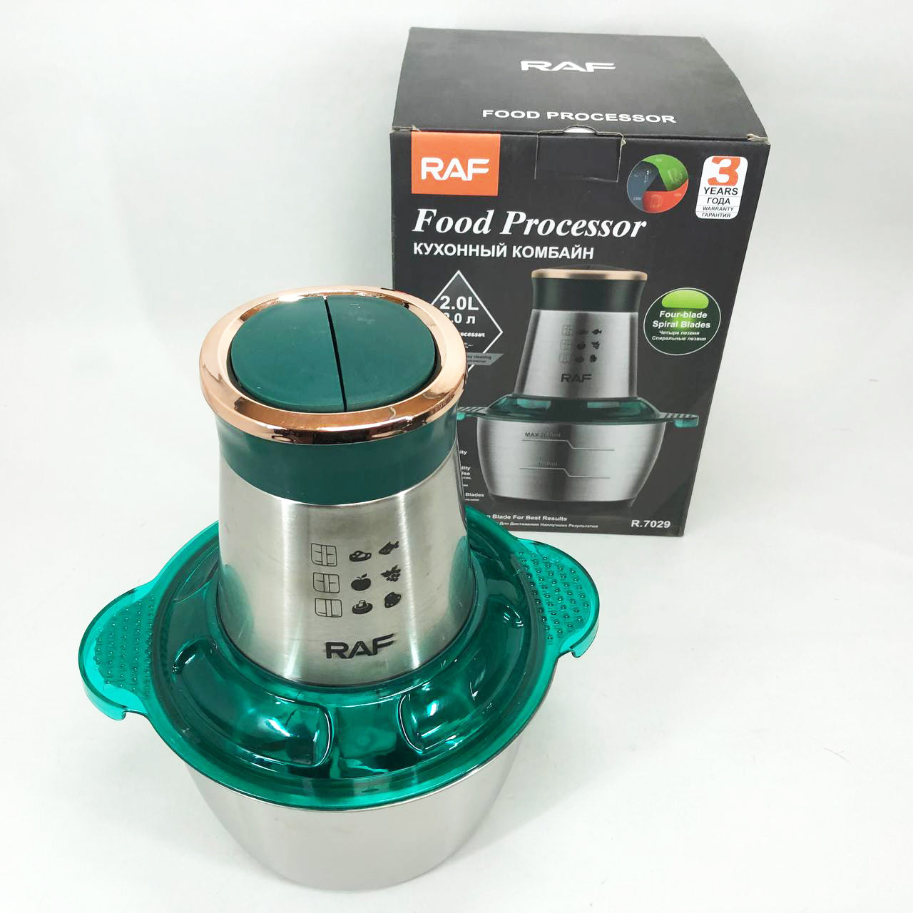 Кухонный комбайн RAF R.7029 электрический блендер измельчитель мясорубка 1000 Вт 2л, Мощный блендер