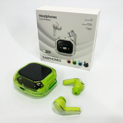 Беспроводные вакуумные наушники TWS с LED дисплеем, влагозащита IPx4 Bluetooth 5.4 с кейсом. Цвет: зеленый