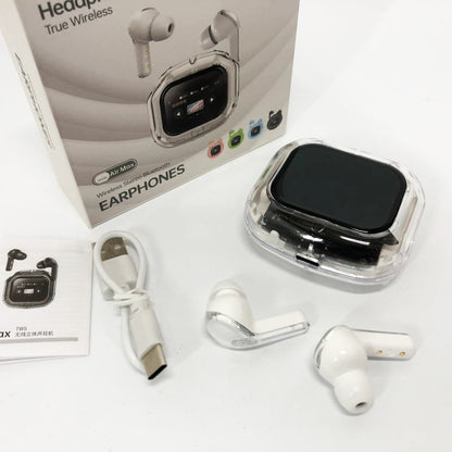 Беспроводные вакуумные наушники TWS с LED дисплеем, влагозащита IPx4 Bluetooth 5.4 с кейсом. Цвет: белый