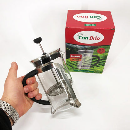 Френч-пресс Заварник для чая и кофе Con Brio CB-5560 600 мл, Чайник самовар стеклянный для заварки
