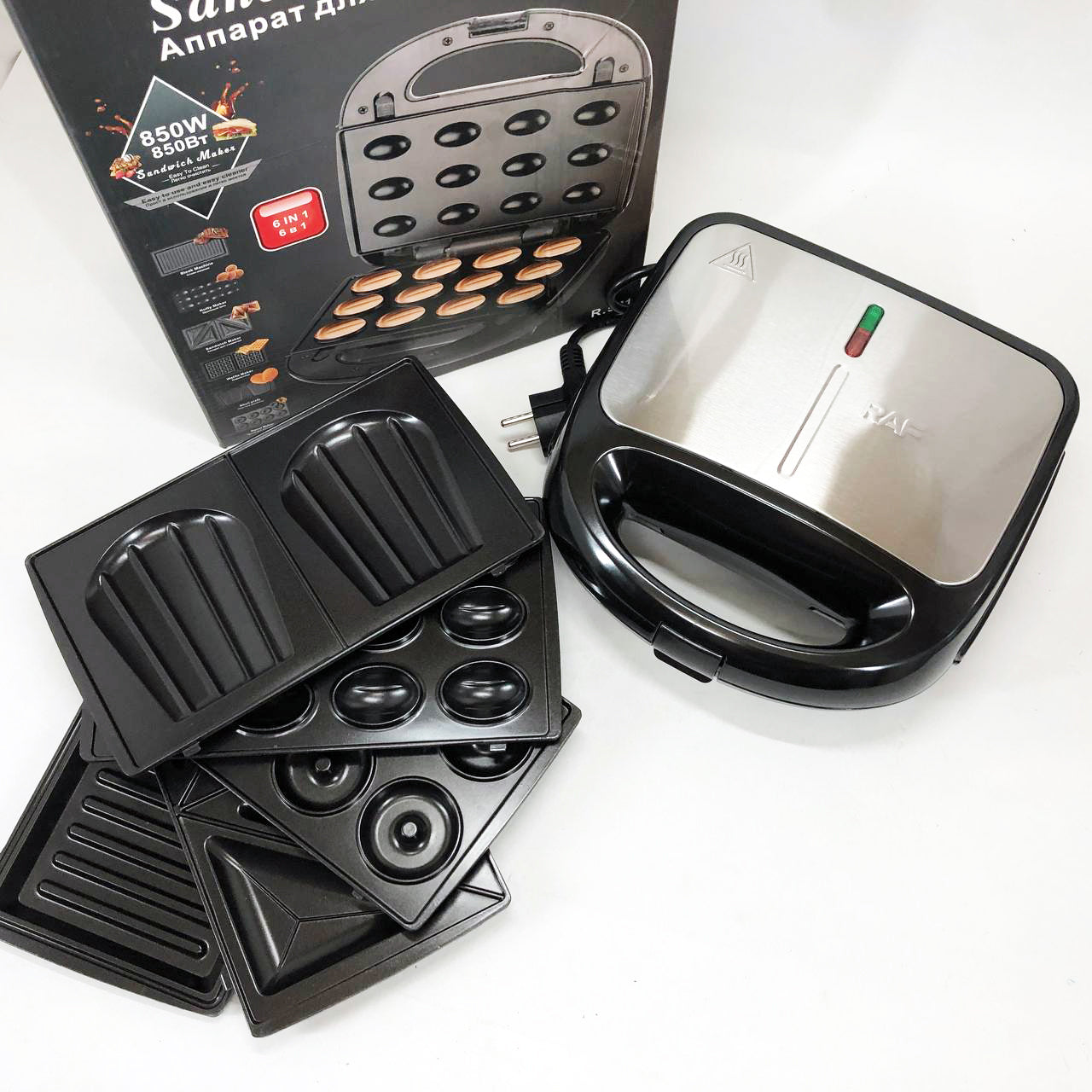 Мультимейкер 6в1 RAF R.541 Гриль прижимной сэндвичница вафельница орешник бутербродница