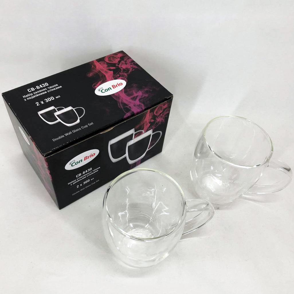 Набор кружек с двойным дном Con Brio CB-8430-2 300 мл 2 шт, стаканы с двойным дном набор, чашки для кофе
