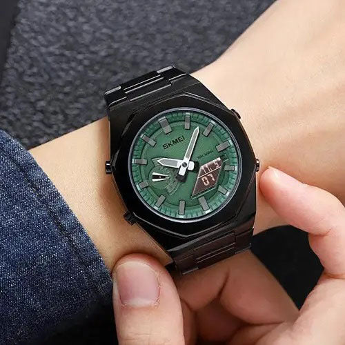 Часы наручные мужские SKMEI 1816BKGNBK, стильные классические мужские часы, фирменные спортивные часы