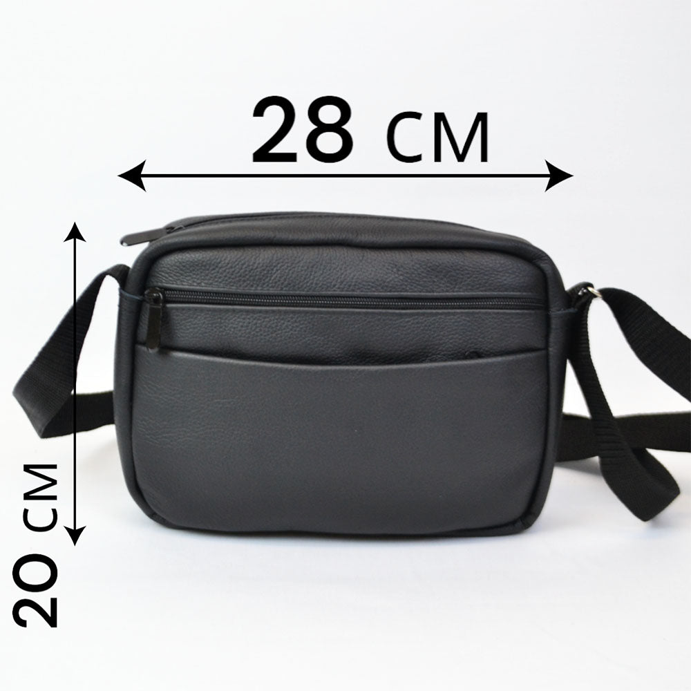 Стильна чоловіча сумка-месенджер із натуральної шкіри флотар, чорного кольору, чоловічі сумки через плече