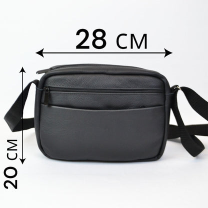 Стильна чоловіча сумка-месенджер із натуральної шкіри флотар, чорного кольору, чоловічі сумки через плече
