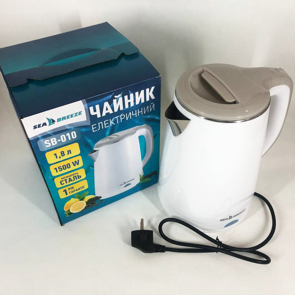 Электрочайник SeaBreeze SB-010 / 1,8 Л / Металлический, чайник дисковый, электронный чайник