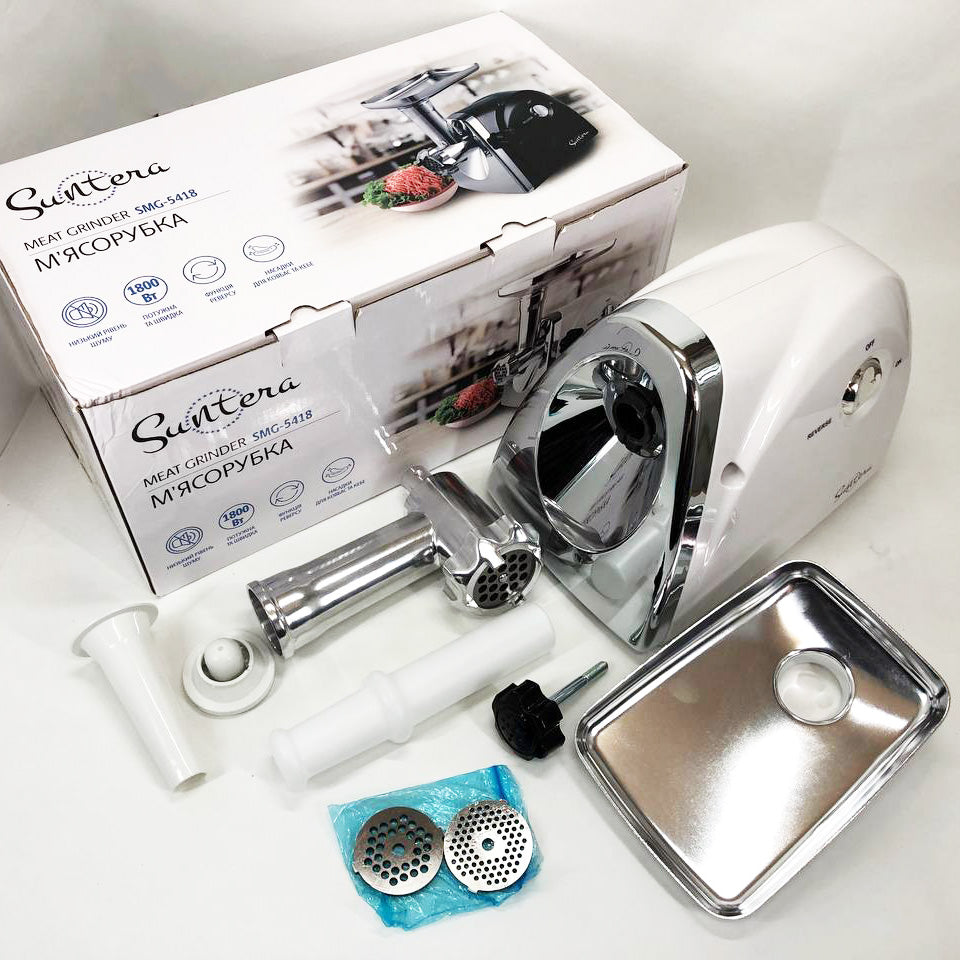 Мясорубка Suntera SMG-5418W, электромясорубка для дома, мясорубка с металлическим редуктором