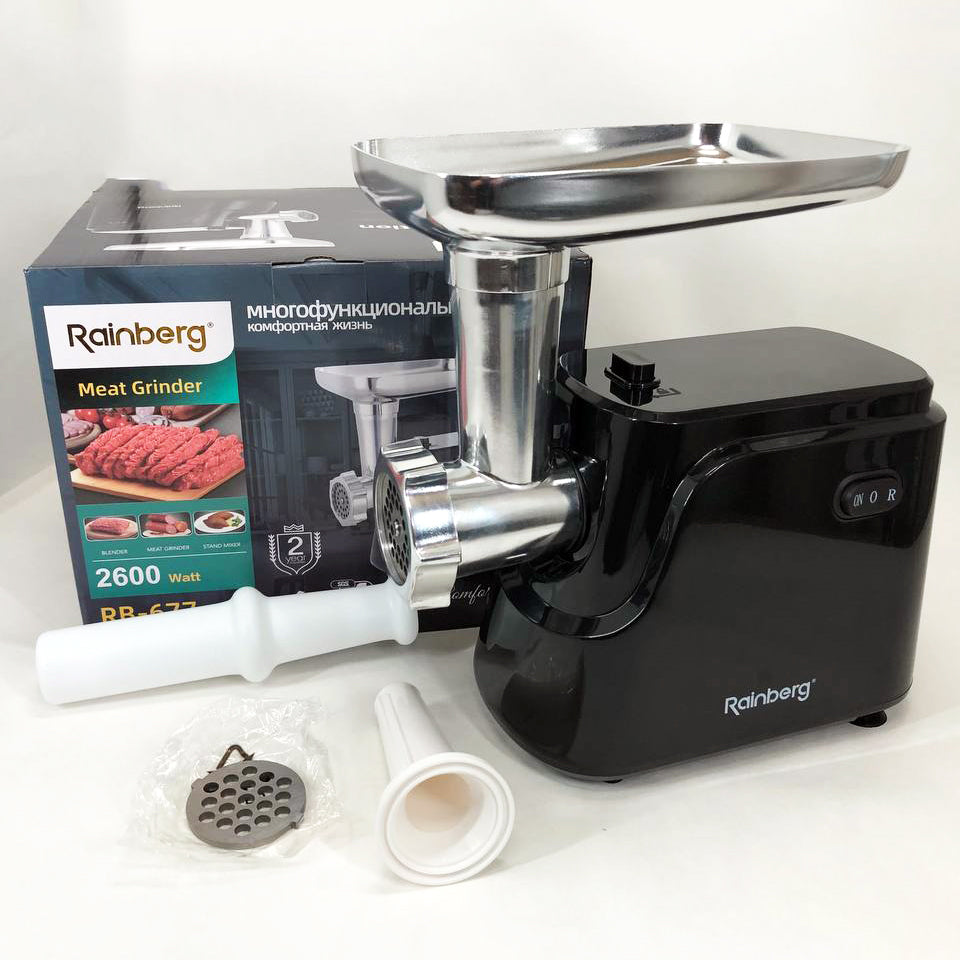 Электрическая мясорубка Rainberg RB-677 2600 Вт с насадкой для колбас, мясорубка с металлическим редуктором