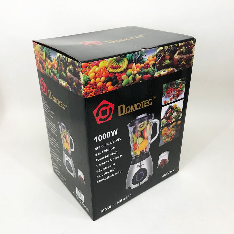 Блендер с кофемолкой 2 в 1 Domotec MS-6610 чаша из стекла 1000 Вт, переносной, блендер чаша измельчитель
