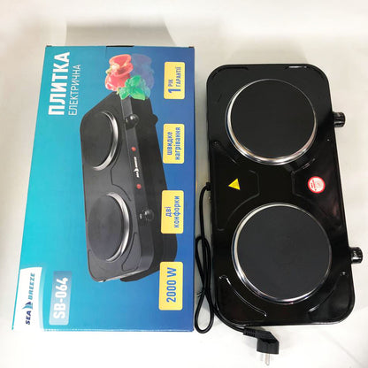 Настольная плита электрическая Sea Breeze SB-064 2000 Вт, переносная настольная электроплита. Цвет: черный