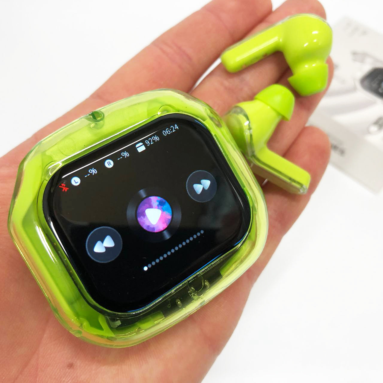 Беспроводные вакуумные наушники TWS с LED дисплеем, влагозащита IPx4 Bluetooth 5.4 с кейсом. Цвет: зеленый