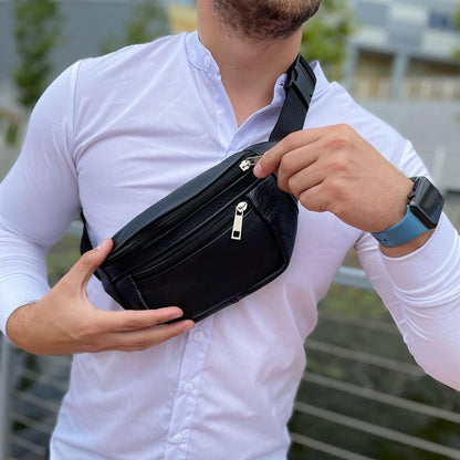 Мужская бананка из натуральной кожи, Бананка для мужчин, Бананка напоясная сумка, бананка вместительная