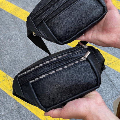 Кожаная качественная бананка мужская - женская сумка, черная сумка из кожи