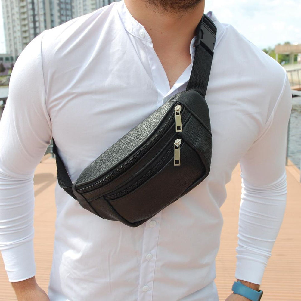 Мужская бананка из натуральной кожи, Бананка для мужчин, Бананка напоясная сумка, бананка вместительная